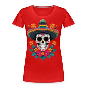 Crâne de sucre emblématique Mexique Dia de Muertos - T-shirt bio Premium Femme - bleu marine - Devant - Mia (176cm)