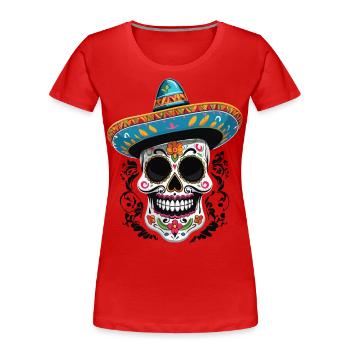 Ikonischer Zuckerschädel Mexikanischer Streetwear - Frauen Premium Bio T-Shirt - Navy - Vorne - Mia (176cm)
