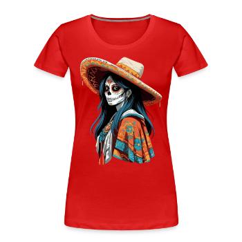 Ikonischer Zuckerschädel Mexiko Streetwear - Frauen Premium Bio T-Shirt - Navy - Vorne - Mia (176cm)