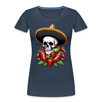 Esthétique Chili Skull Design Style mexicain - T-shirt bio Premium Femme - bleu marine - Devant - Mia (176cm)