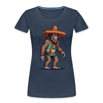 Mexikanischer Bigfoot Sasquatch Mit Sombrero - Frauen Premium Bio T-Shirt - Navy - Vorne - Mia (176cm)