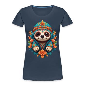 Faultier Ikonischer Zuckerschädel Mexiko - Frauen Premium Bio T-Shirt - Navy - Vorne - Mia (176cm)