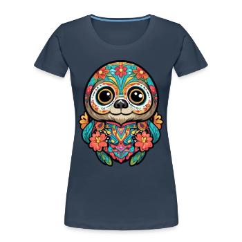 Sloth Mexico Sugar Skull Skull Streetwear - Women's Premium Organic T-Shirt - navy - Front - Mia (176cm)