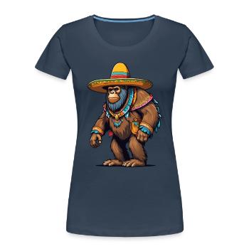 Mexican Bigfoot Sasquatch Sombrero - Women's Premium Organic T-Shirt - navy - Front - Mia (176cm)