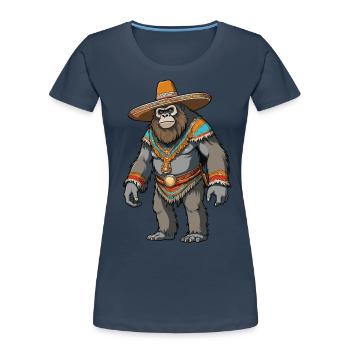 Mexican Bigfoot Sasquatch Sombrero - Women's Premium Organic T-Shirt - navy - Front - Mia (176cm)