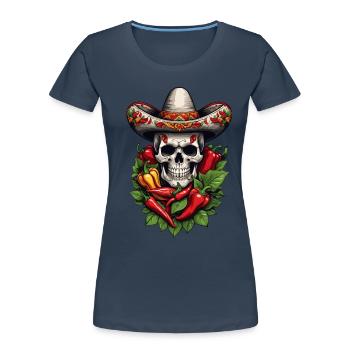 Esthétique Chili Skull Design Style mexicain - T-shirt bio Premium Femme - bleu marine - Devant - Mia (176cm)
