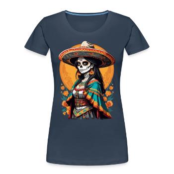 Iconic Sugar Skull Mexico Skull Streetwear - Women's Premium Organic T-Shirt - navy - Front - Mia (176cm)