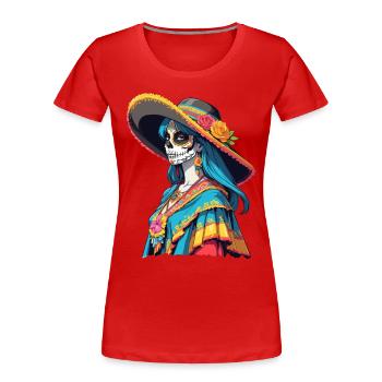 Iconic Sugar Skull Mexican Girl - Women's Premium Organic T-Shirt - navy - Front - Mia (176cm)