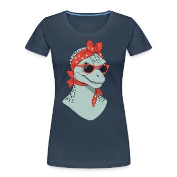 Drôle Dinosaure Maman Cool Dino Femme - T-shirt bio Premium Femme - bleu marine - Devant - Mia (176cm)