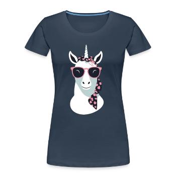 Licorne Maman Licornes Élégantes Amoureux - T-shirt bio Premium Femme - bleu marine - Devant - Mia (176cm)