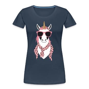 Licorne Maman Licornes Élégantes Maman Aimante - T-shirt bio Premium Femme - bleu marine - Devant - Mia (176cm)