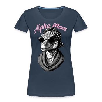 Alpha Maman Drôle Dinosaure Maman Cool Dino - T-shirt bio Premium Femme - bleu marine - Devant - Mia (176cm)