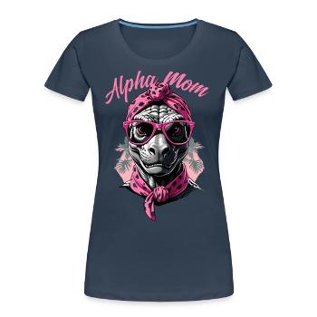 Maman alpha Drôle Dinosaure Iconique Maman - T-shirt bio Premium Femme - bleu marine - Devant - Mia (176cm)