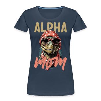 Maman alpha Drôle Dinosaure Iconique Maman - T-shirt bio Premium Femme - bleu marine - Devant - Mia (176cm)