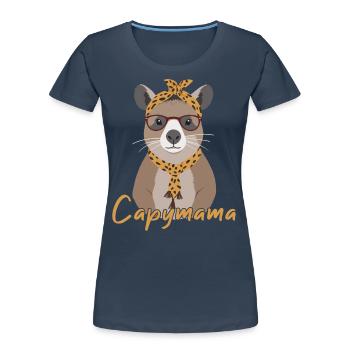 Capymama Drôle Capybara Mère Capybara - T-shirt bio Premium Femme - bleu marine - Devant - Mia (176cm)