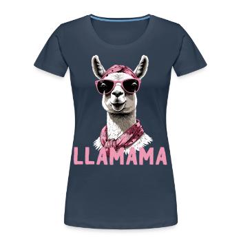 Funny Llama Loving Mom Design - Women's Premium Organic T-Shirt - navy - Front - Mia (176cm)