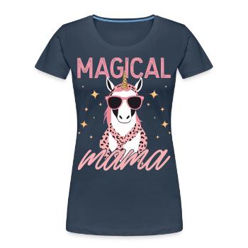 Magique Maman Licorne Maman Amour Élégant - T-shirt bio Premium Femme - bleu marine - Devant - Mia (176cm)