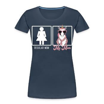 Drôle Maman Comparaison Licorne Maman Style - T-shirt bio Premium Femme - bleu marine - Devant - Mia (176cm)