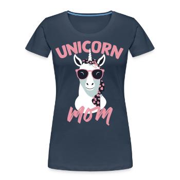 Licorne Maman Licornes Élégantes Femme Aimante - T-shirt bio Premium Femme - bleu marine - Devant - Mia (176cm)