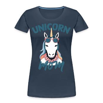 Licorne Maman Licornes Élégantes Amoureux - T-shirt bio Premium Femme - bleu marine - Devant - Mia (176cm)