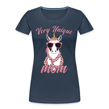 Licorne Maman Unique Élégante Licorne Femme - T-shirt bio Premium Femme - bleu marine - Devant - Mia (176cm)