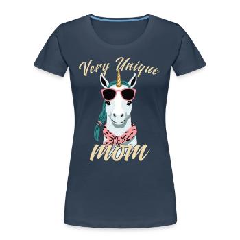 Très Unique Maman Licorne Maman Amoureux - T-shirt bio Premium Femme - bleu marine - Devant - Mia (176cm)