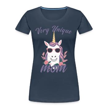 Conception de maman Licorne très Unique - T-shirt bio Premium Femme - bleu marine - Devant - Mia (176cm)