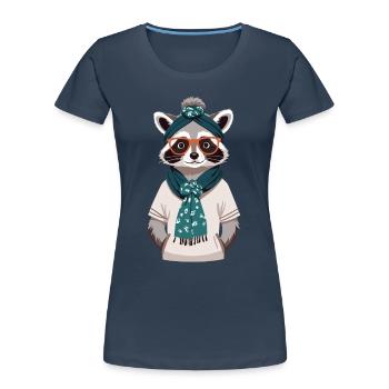 Maman raton laveur amant raton laveur fête des mères - T-shirt bio Premium Femme - bleu marine - Devant - Mia (176cm)