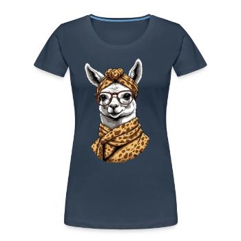 Funny Llama Alpaca Mother Design Lovers - Women's Premium Organic T-Shirt - navy - Front - Mia (176cm)