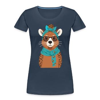 Drôle Capymama Capybara Mère Design - T-shirt bio Premium Femme - bleu marine - Devant - Mia (176cm)