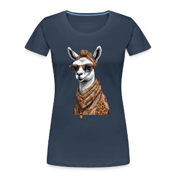 Lama Alpaca Lustiges Mutter Design - Frauen Premium Bio T-Shirt - Navy - Vorne - Mia (176cm)