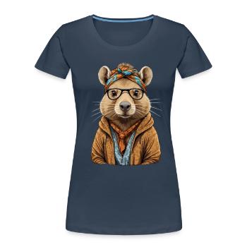 Drôle Capymama Capybara conception de fête des mères - T-shirt bio Premium Femme - bleu marine - Devant - Mia (176cm)