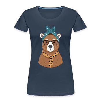 Drôle Capymama Capybara Maman - T-shirt bio Premium Femme - bleu marine - Devant - Mia (176cm)