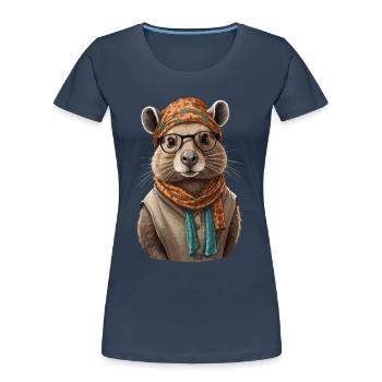 Drôle Capymama Capybara Mère Design - T-shirt bio Premium Femme - bleu marine - Devant - Mia (176cm)