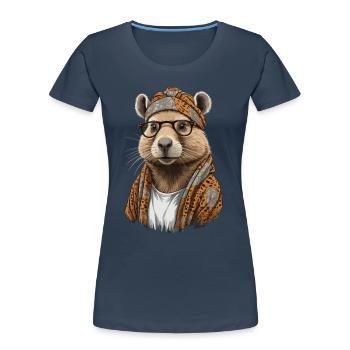 Drôle Capymama Capybara Mère Design - T-shirt bio Premium Femme - bleu marine - Devant - Mia (176cm)