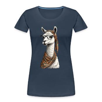 Llama Loving Mom Funny Alpaca Design - Women's Premium Organic T-Shirt - navy - Front - Mia (176cm)