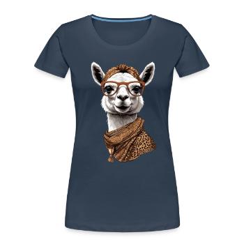 Llama Alpaca Funny Mom Design Love - Women's Premium Organic T-Shirt - navy - Front - Mia (176cm)