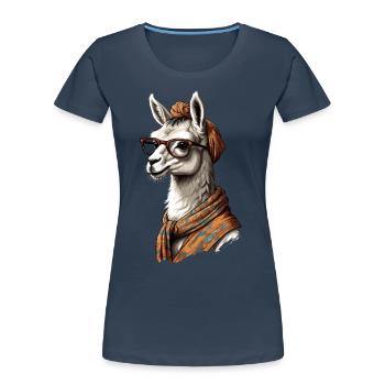 Funny Llama Alpaca Mother Design Lovers - Women's Premium Organic T-Shirt - navy - Front - Mia (176cm)