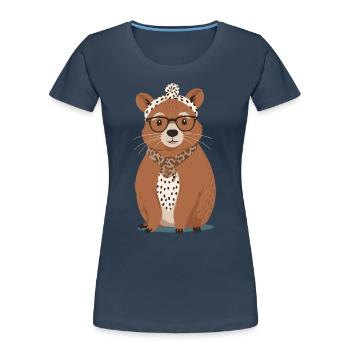 Drôle Capymama Capybara Mère Design - T-shirt bio Premium Femme - bleu marine - Devant - Mia (176cm)