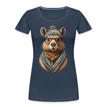 Drôle Capymama Capybara conception de fête des mères - T-shirt bio Premium Femme - bleu marine - Devant - Mia (176cm)