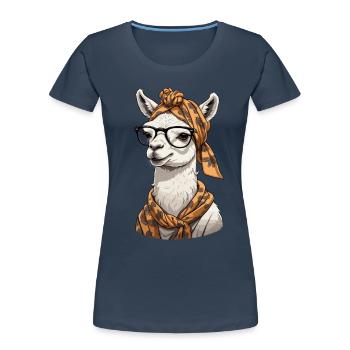 Llama Alpaca Funny Mom Design Love - Women's Premium Organic T-Shirt - navy - Front - Mia (176cm)