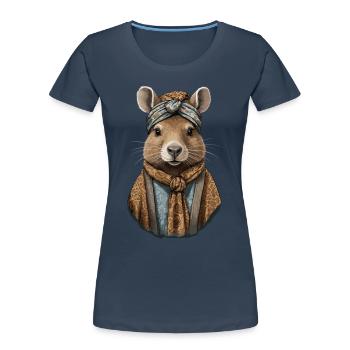 Drôle Capymama Capybara Mère Design - T-shirt bio Premium Femme - bleu marine - Devant - Mia (176cm)