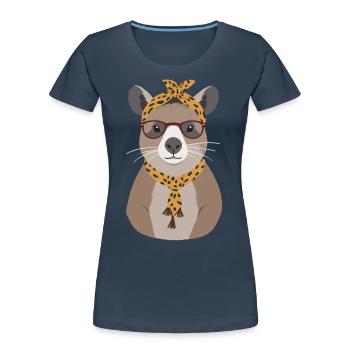 Drôle Capybara Maman Capybara Fête des Mères - T-shirt bio Premium Femme - bleu marine - Devant - Mia (176cm)