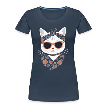 Cute Cat Mom Cat Lover Mom Style - Women's Premium Organic T-Shirt - navy - Front - Mia (176cm)