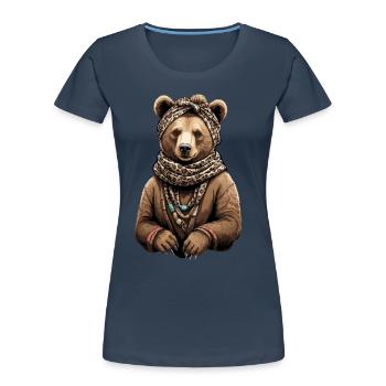Drôle Maman Ours Mère Ours Fête des Mères - T-shirt bio Premium Femme - bleu marine - Devant - Mia (176cm)