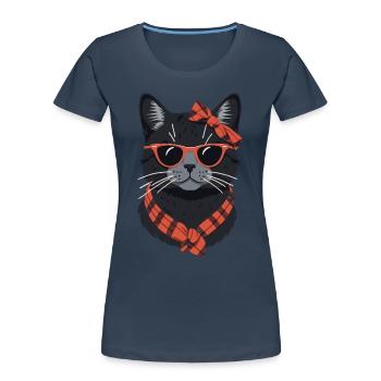 Cute Cat Mom Cat Lover Mom Style - Women's Premium Organic T-Shirt - navy - Front - Mia (176cm)