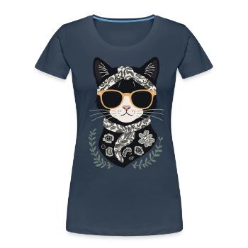 Niedliche Katzenmama Katzenliebhaber Mutti Stil - Frauen Premium Bio T-Shirt - Navy - Vorne - Mia (176cm)