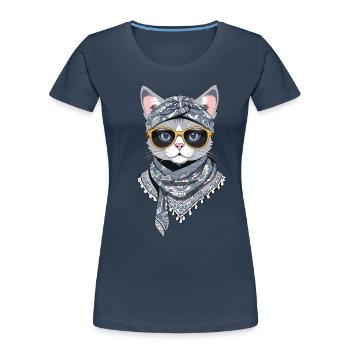 Cute Cat Mom Cat Lover Stylish - Women's Premium Organic T-Shirt - navy - Front - Mia (176cm)