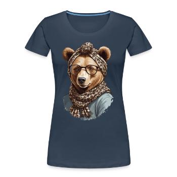 Drôle Maman Ours Mère Ours Ours Amoureux de l’Ours - T-shirt bio Premium Femme - bleu marine - Devant - Mia (176cm)