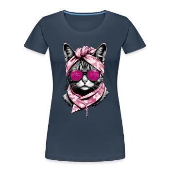 Mignon Chat Maman Chat Amant Élégant - T-shirt bio Premium Femme - bleu marine - Devant - Mia (176cm)